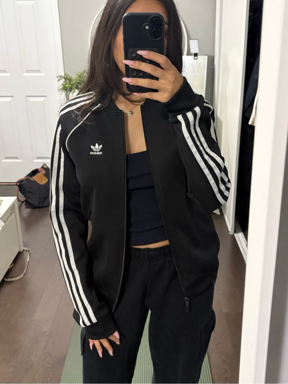 Adidas Black Track Jacket with White Stripes | Size XS